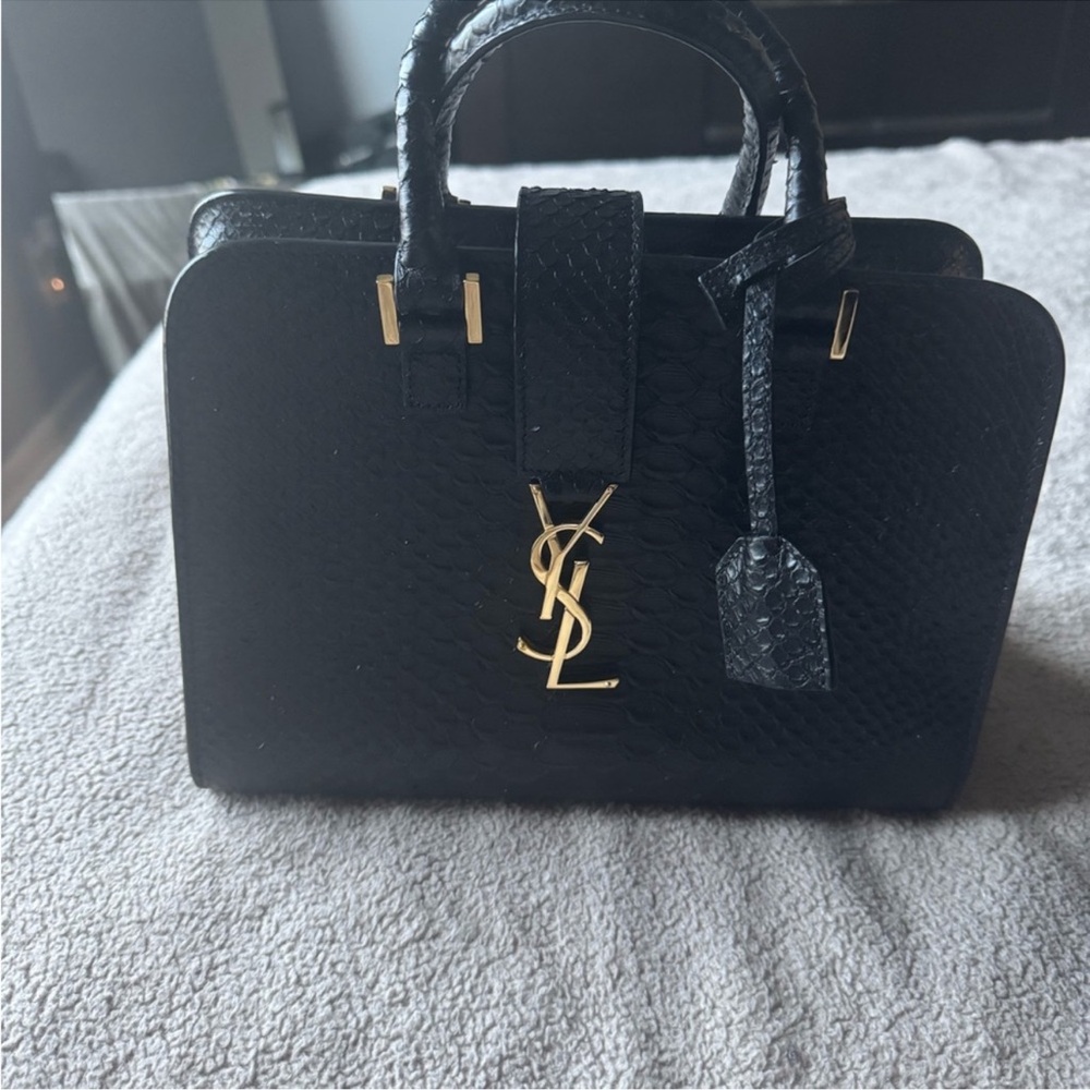 Authentic Yves Saint Laurent Black Satchel with Gold Hardware